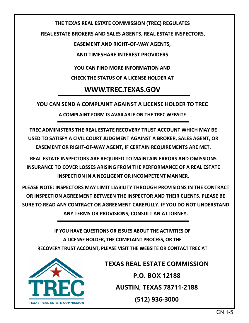 Texas Real Estate Commission Consumer Protection Notice